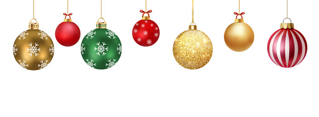 PNG image of  Ornaments hanging in a row with different colors and designs for christmas decorations holiday season