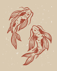 illustration of two koi Japanese art traditional illustration