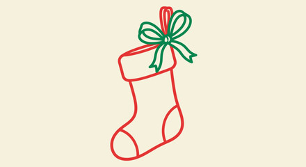 Christmas stocking with ribbon loop outline for holiday design
