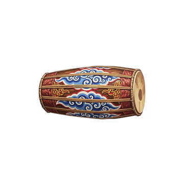 Beautifully Decorated Khol Drum with Intricate Cloud Designs.