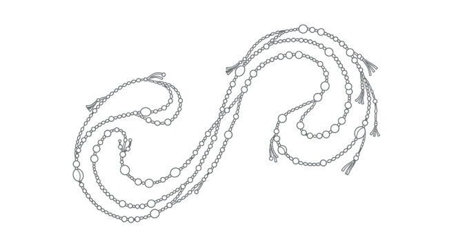 Elegant line art garland of shimmering beads on a white background