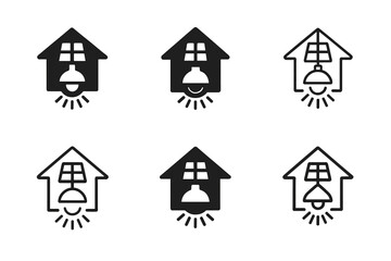 Fototapeta premium Eco Home Icons. Sustainable home products. Icon set. Set Logo of eco home item: solar-powered lamp. harmonious logo variations of the same emblematic concept,