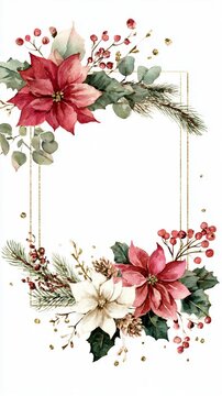 A beautiful watercolor Christmas floral frame ideal for invitations, greeting cards, branding kits, and print-on-demand products.