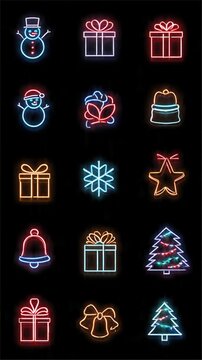 Modern neon-style vector Christmas icons great for UI, banners, digital ads, and motion graphics.