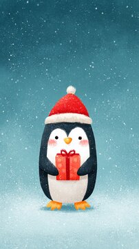 A cute penguin Christmas character illustration perfect for stickers, kids&rsquo; products, and greeting card designs.