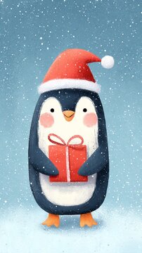 A cute penguin Christmas character illustration perfect for stickers, kids&rsquo; products, and greeting card designs.