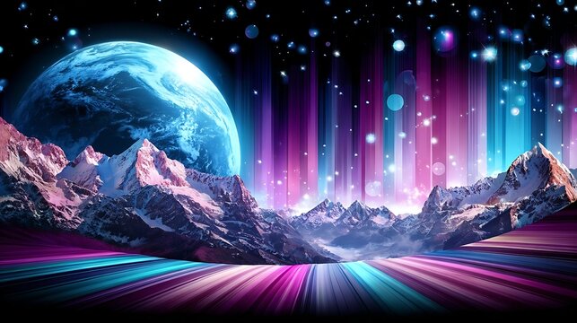 thermosphere. A painterly solar corona explosion with rippling aurora energy cascading toward a small blue planet. STEM education sheets.