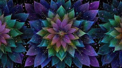 Neon fractal art and psychedelic patterns combining vibrant glowing colors, repeating geometric designs, perfect for NFT collections, digital backgrounds, and abstract art.