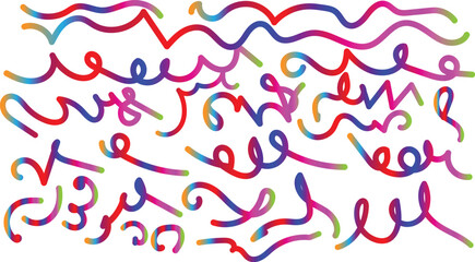 Colorful abstract scribbles and wavy lines on a white background