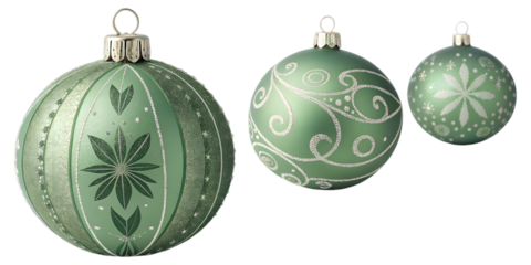 クリスマスオーナメントの緑色の装飾が施された球体のクローズアップ。デザインと装飾のコンセプト。.