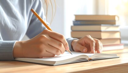 Student Writing at Desk in Classroom