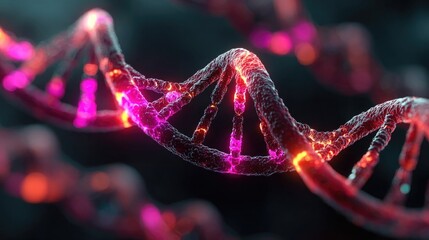 Neon gene editing glowing with CRISPR DNA lines, stylized biotechnology concept in vibrant neon for genetic engineering and lab research visuals