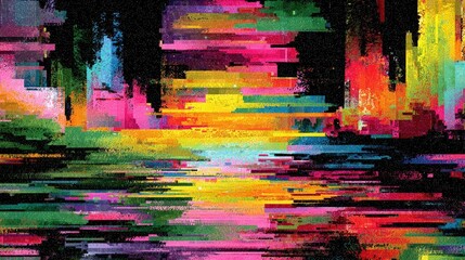 Neon glitch art visuals with distorted color overlays, pixel fragments, and futuristic abstract effects for digital design and tech expression