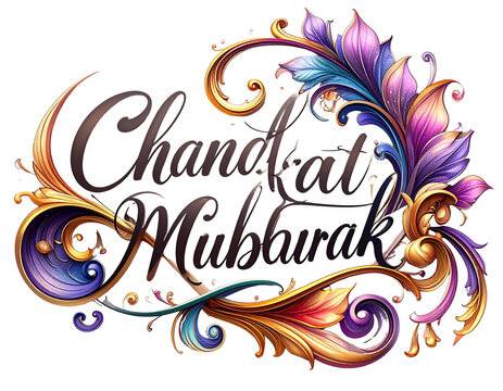 Chand Raat Mubarak Elegant Script Typography, Isolated PNG