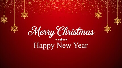 Sparkling red merry christmas and happy new year greeting card