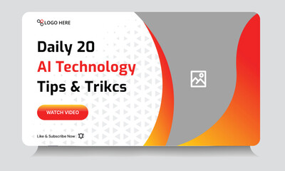 Daily technology tips and tricks video thumbnail banner design, daily photography learning tips and techniques video cover banner design, editable vector eps 10 file format