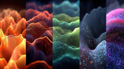 Neon glow abstract fractal backgrounds featuring dynamic glowing patterns, vibrant colors, futuristic design ideal for digital art, NFTs, and presentation visuals.