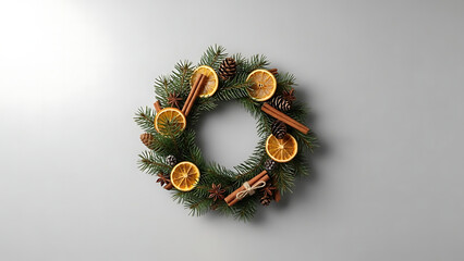 Christmas wreath with dried orange slice and cinnamon stick
