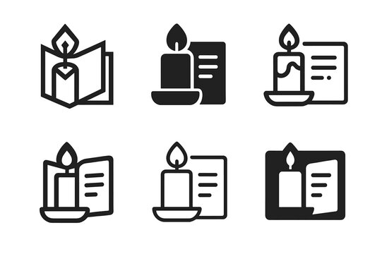 Intentions Logo Variations. Setting intentions for the next day. Icon set. Set Logo of setting intentions for the next day: candle and notebook. harmonious