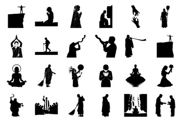 Spiritual and Religious Silhouettes Diverse Worship and Meditation Practices Keywords: religion