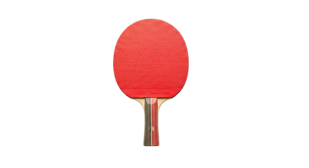 Vibrant red table tennis paddle for professional ping pong competition isolated on transparent background studio shot