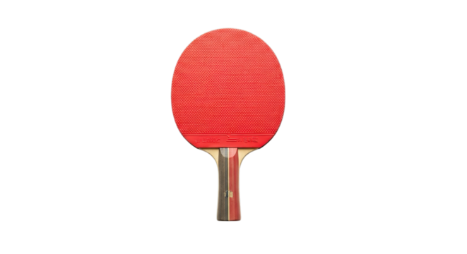 Vibrant red table tennis paddle for professional ping pong competition isolated on transparent background studio shot
