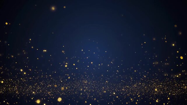 深いネイビーから漆黒へ溶け込む静かなグラデーションに、金の粒子が柔らかく漂うミニマルで上質な背景映像です。
金の微光が控えめにきらめき、落ち着いた高級感と洗練された雰囲気を演出します。