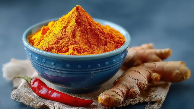 Natural-dye inspiration: overhead shot of colorful spice mounds on white dish, soft shadow & muted tones for textile palette or craft poster