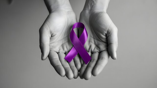 Human hands gently holding pink awareness ribbon symbolizing care, hope, cancer prevention, support, and medical health campaign concept