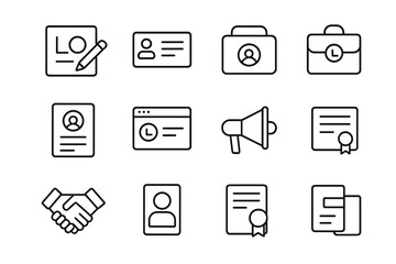 Minimalist Branding Icon Set. Branding Services. Line icon set of Branding Services: logo design, business card, social media profile, portfolio, resume,