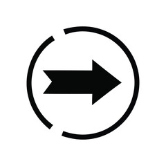 Black arrow icon pointing right within a circular outline, symbolizing forward movement and direction, perfect for navigation and progress indicators