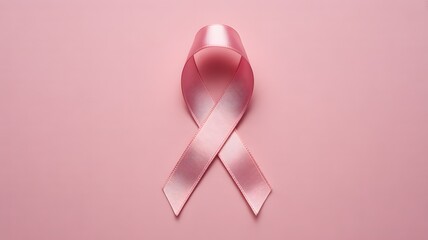Pink ribbon on pastel pink background symbolizing breast cancer awareness, support, and hope for health care and prevention campaign