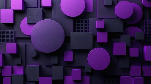 Abstract 3D geometric shapes Dark purple minimal background Modern digital motion wall &ndash; HD Video 4K