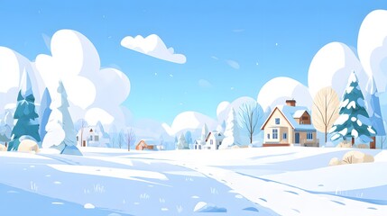 Obraz premium Flat vector winter snow landscape bright clean atmosphere large text area modern flat style