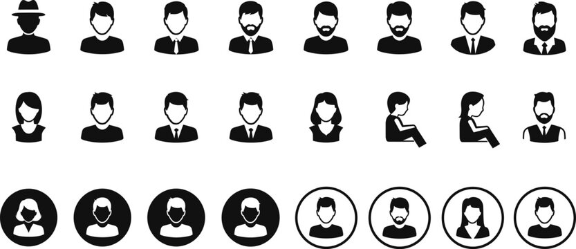Collection of diverse human profile icons silhouette
