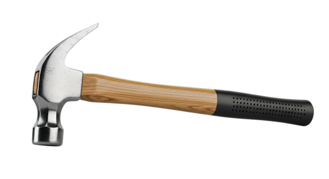 Robust professional claw hammer with durable wooden handle building and repair projects isolated on transparent background