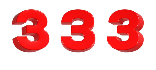 number 3 3d rendering icon in red color