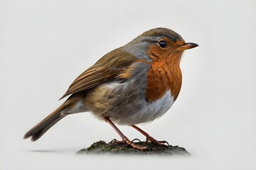 European Robin Isolated on White Background, close Up 