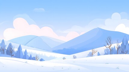 Flat vector winter background rolling snow hills open area for design elements minimal soft palette