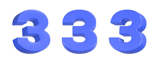 number 3 3d rendering icon in blue color