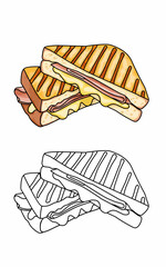 Breakfast Healthy sandwich with ham and cheese coloring pages for kids