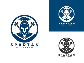 Spartan warrior with sword and circle line logo design icon. Spartan logo design vector template