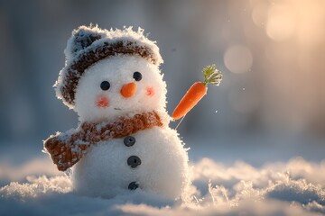 Warm whimsical frosty snowman standing in snowy winter landscape layered in soft snowfall festive holiday mood snowman on the snow