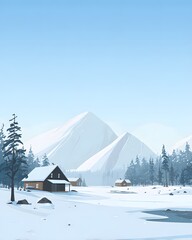 Flat vector winter simple scene snow area cool ambient tones blank region