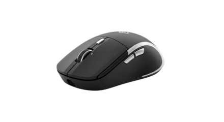 Black wireless computer mouse ergonomic design for office productivity and gaming technology isolated on transparent background