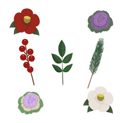 お正月を彩る植物のイラスト素材
