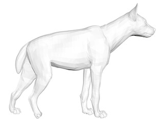 Polygonal hyena illustration composed of geometric shapes and clean lines, forming an abstract animal portrait with digital art style on plain white background.