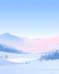 Fototapeta premium Flat vector snowy scenery pastel gradient sky calm airy blank area