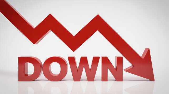 ฺBold, jagged red paper arrow pointing sharply downwards, signifying a negative trend or market crash.