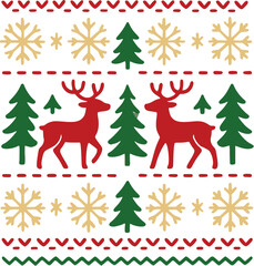 Naklejka premium Vector illustration of Festive Christmas Sweater Pattern with Reindeer and Snowflakes